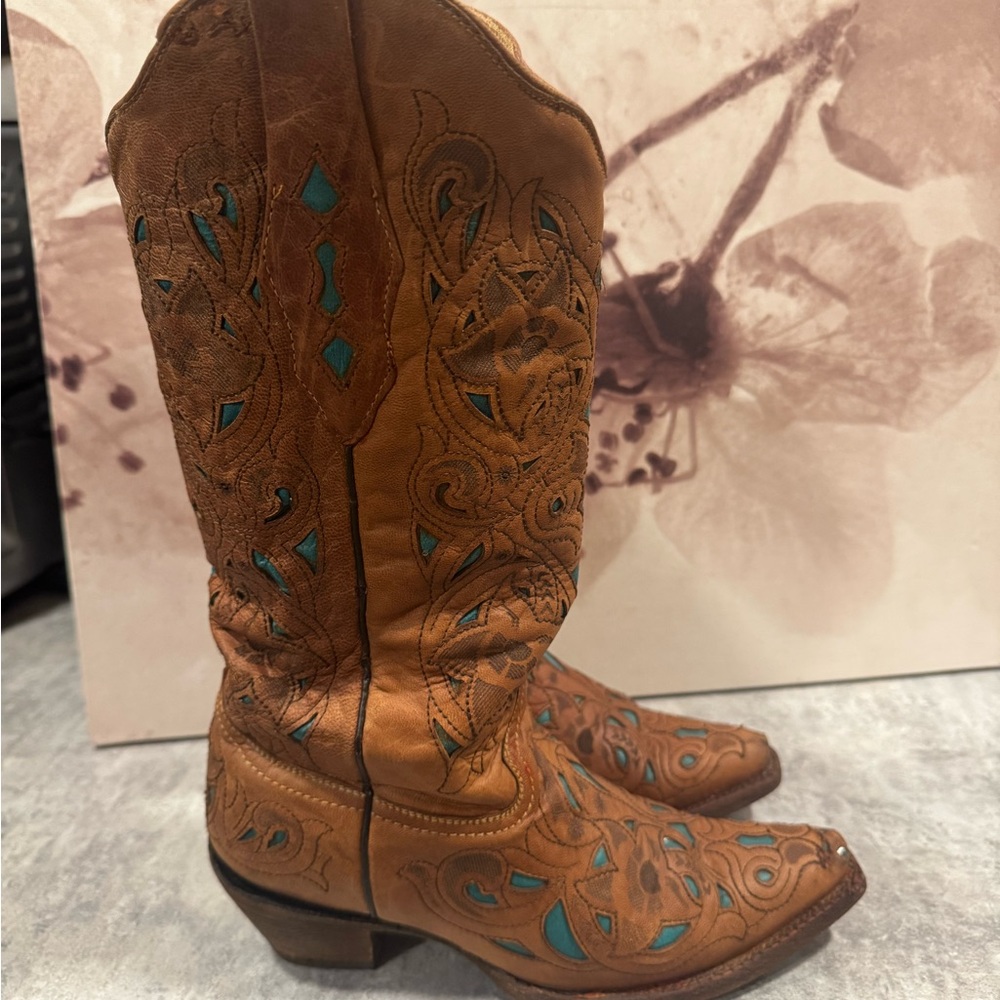 Corral Women's Size 7 M Brown Leather Inlay Western Cowboy Boots - Picture 4 of 8